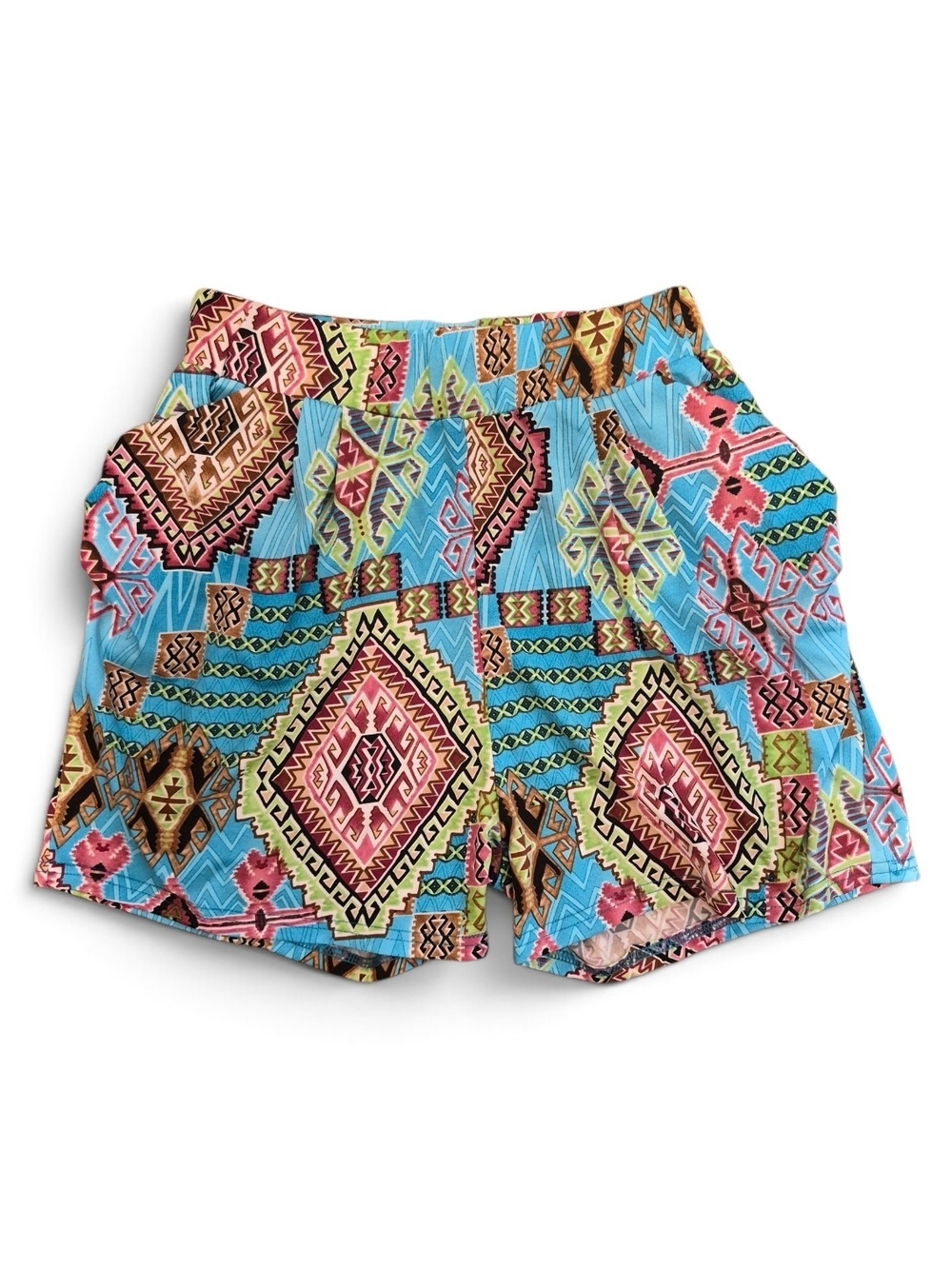 High-Waist Aztec Print Women's Shorts in Turquoise